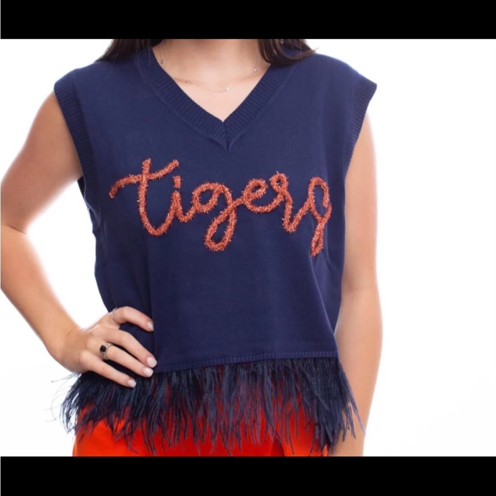 Queen of Sparkles Navy and orange tee originally $130 never worn